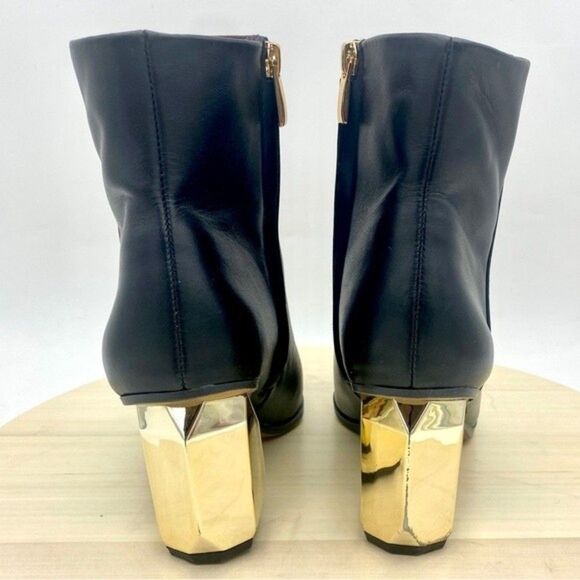Franco Sarto Tiera Black Leather Gold Beveled Block Heel Ankle Boot Size 7M NEW! - Picture 4 of 10